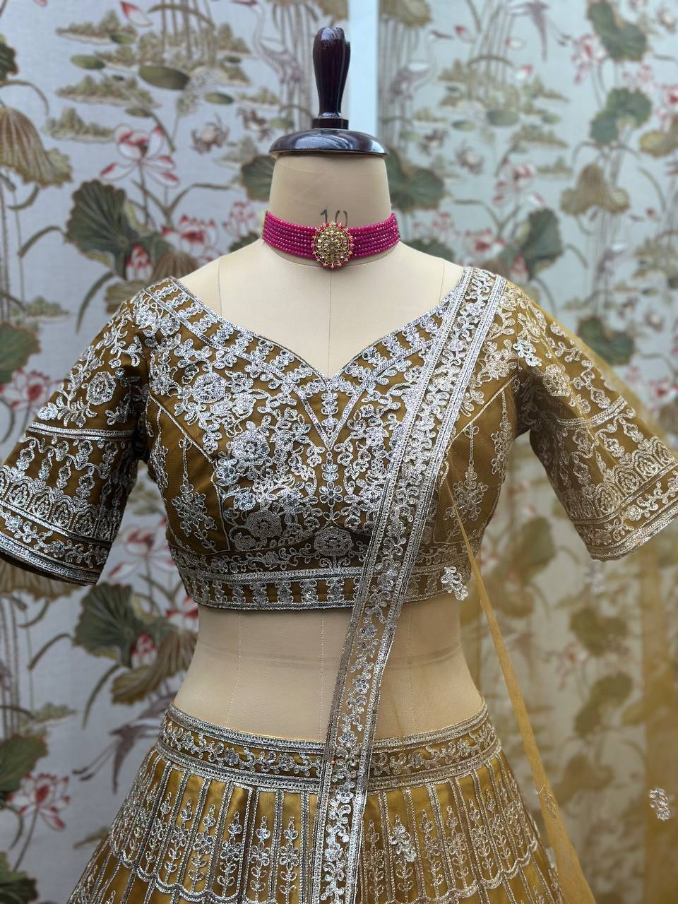 Rust Color Soft Net Sequence Work Lehenga Choli