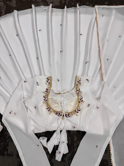 Designer White Georgette Ready to Wear Anarkali Gown Set