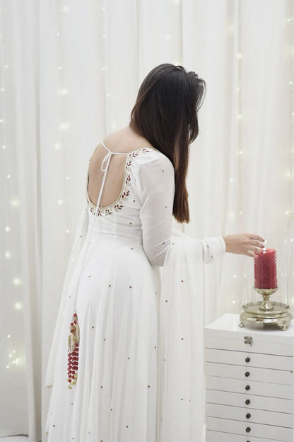Designer White Georgette Ready to Wear Anarkali Gown Set