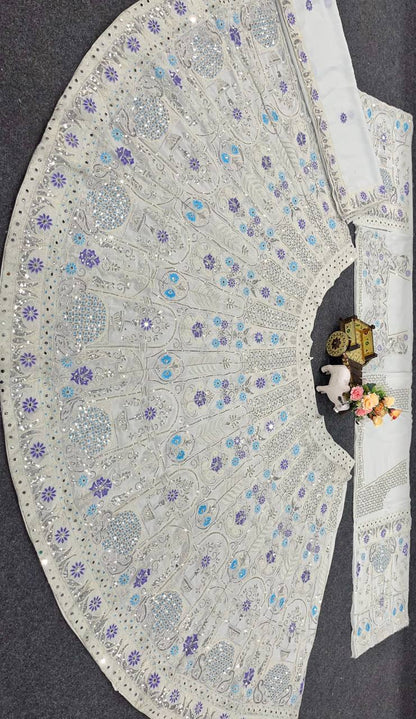 Wedding Wear White Georgette Semi Stitched Lehenga Choli
