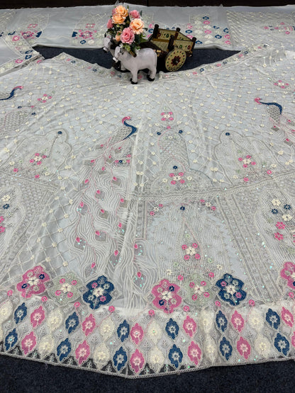 White Color Soft Net Sequence Work Lehenga Choli