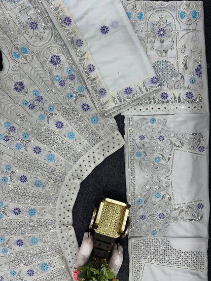 Wedding Wear White Georgette Semi Stitched Lehenga Choli
