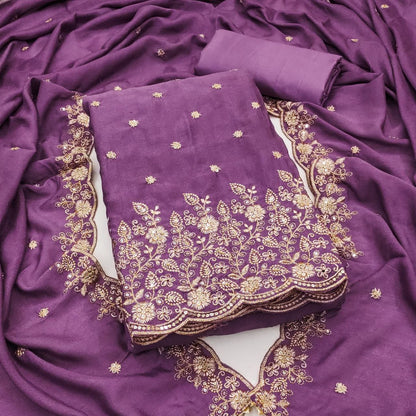 Vichitra Silk Embroidary Work Dress Material For Women