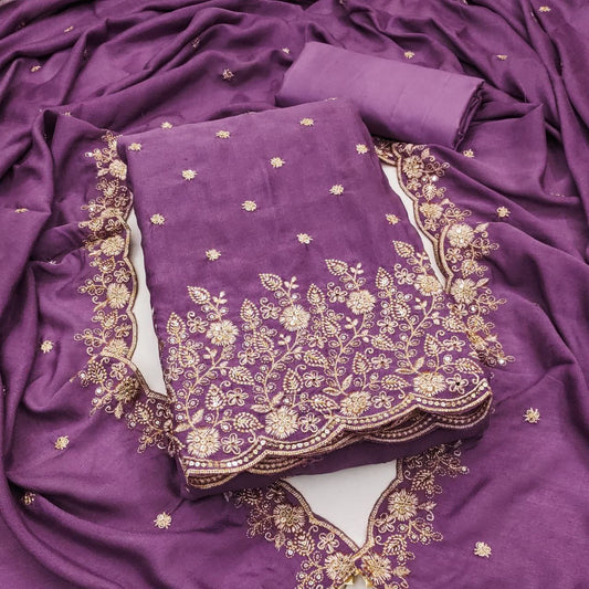 Vichitra Silk Embroidary Work Dress Material For Women