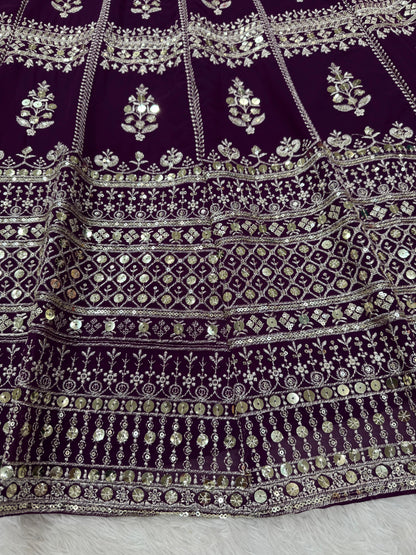 Wine Color Georgette Heavy Work Lehenga Choli For Any Function