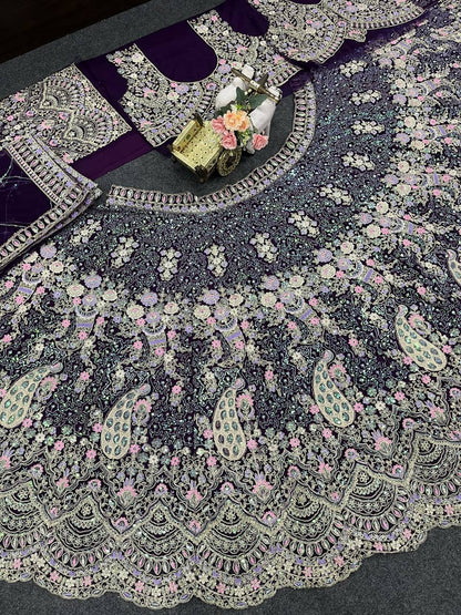 Wine Color Soft Net Heavy Embroidered Lehenga Choli