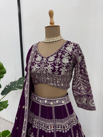 Wine Color Georgette Heavy Work Lehenga Choli For Any Function