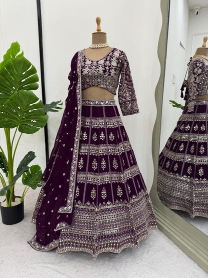 Wine Color Georgette Heavy Work Lehenga Choli For Any Function