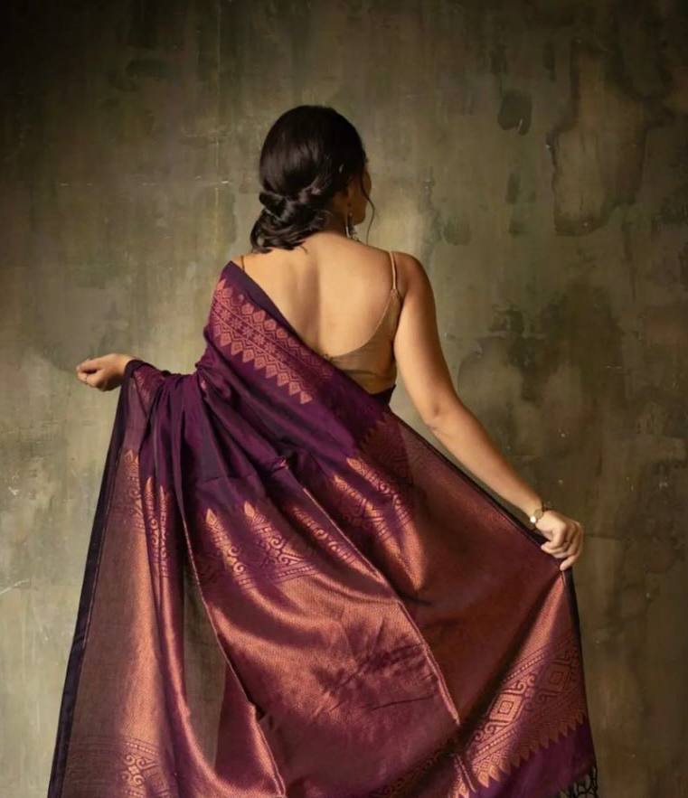 Wonderful Wine Lichi Silk Rich Pallu Jacquard Saree Blouse