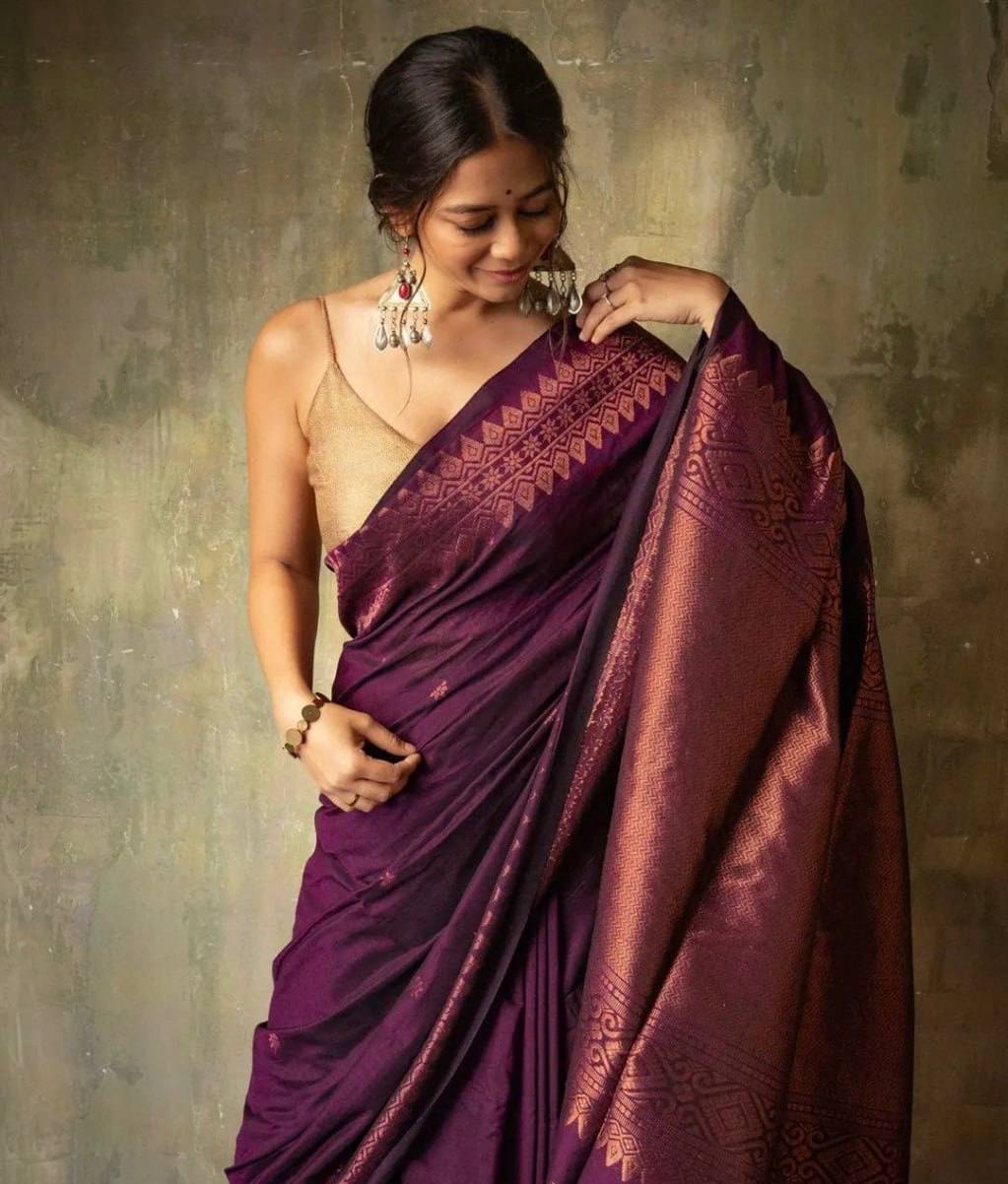Wonderful Wine Lichi Silk Rich Pallu Jacquard Saree Blouse