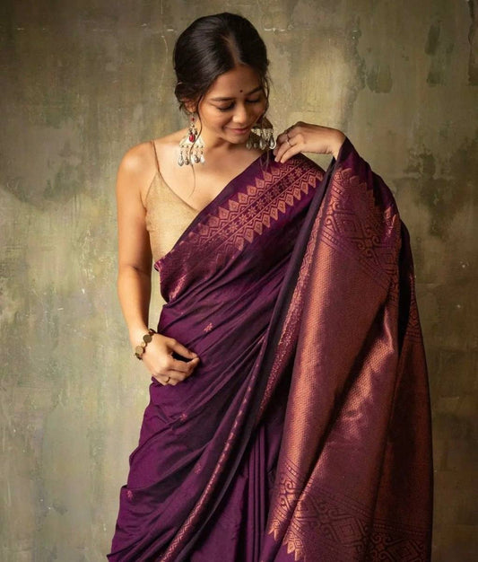 Wonderful Wine Lichi Silk Rich Pallu Jacquard Saree Blouse
