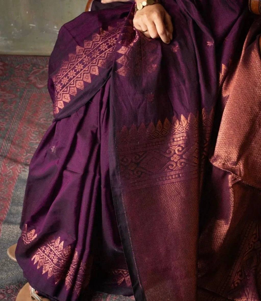 Wonderful Wine Lichi Silk Rich Pallu Jacquard Saree Blouse