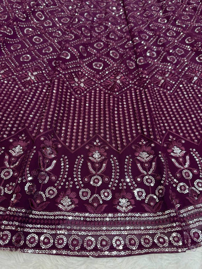Wine Color Georgette Wedding Wear Lehenga Choli