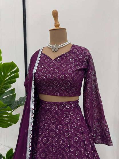 Wine Color Georgette Wedding Wear Lehenga Choli