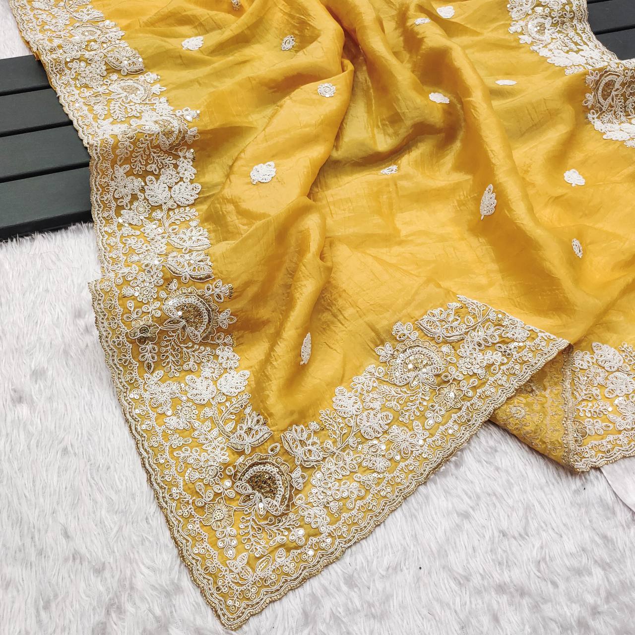 Yellow Silk Embroidered Saree Blouse