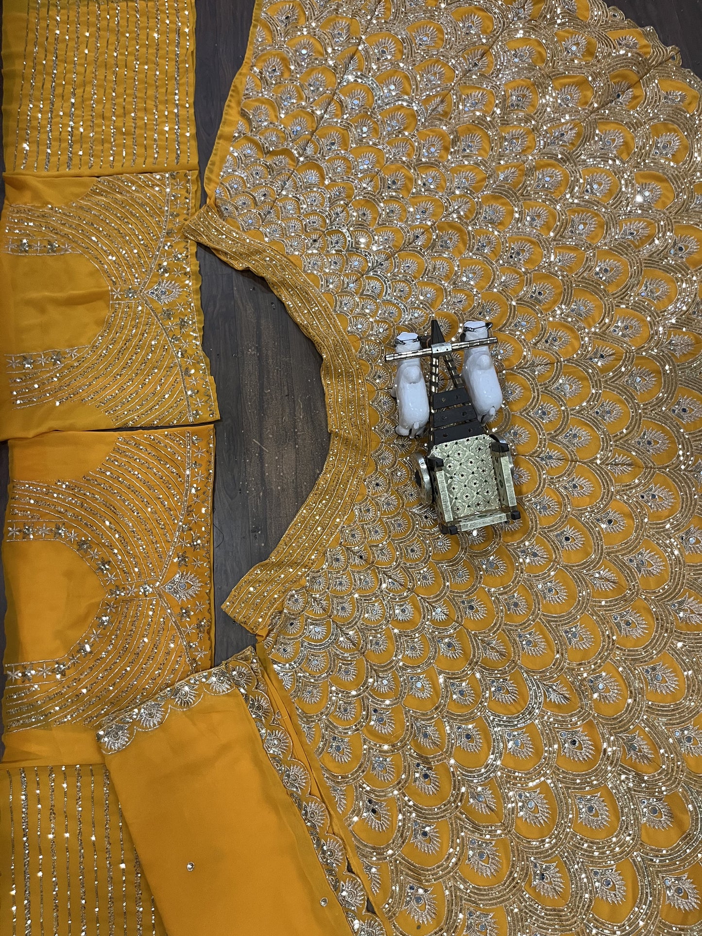 Real Mirror Work Yellow Color Georgette Semi Stitched Lehenga Choli