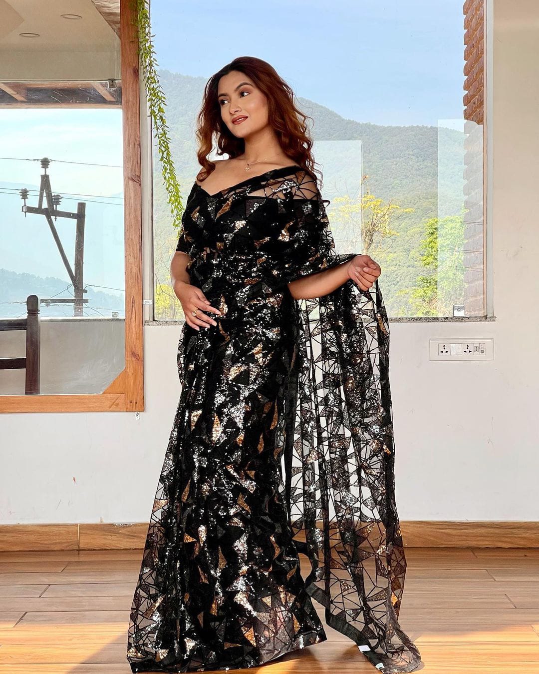 Beautiful Black Color Soft Net Sequence Work Designer Saree_stockout