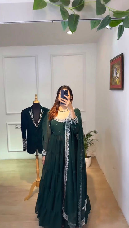 Party Wear Georgette Full Stitched Anarkali Full Stitched Suit Set