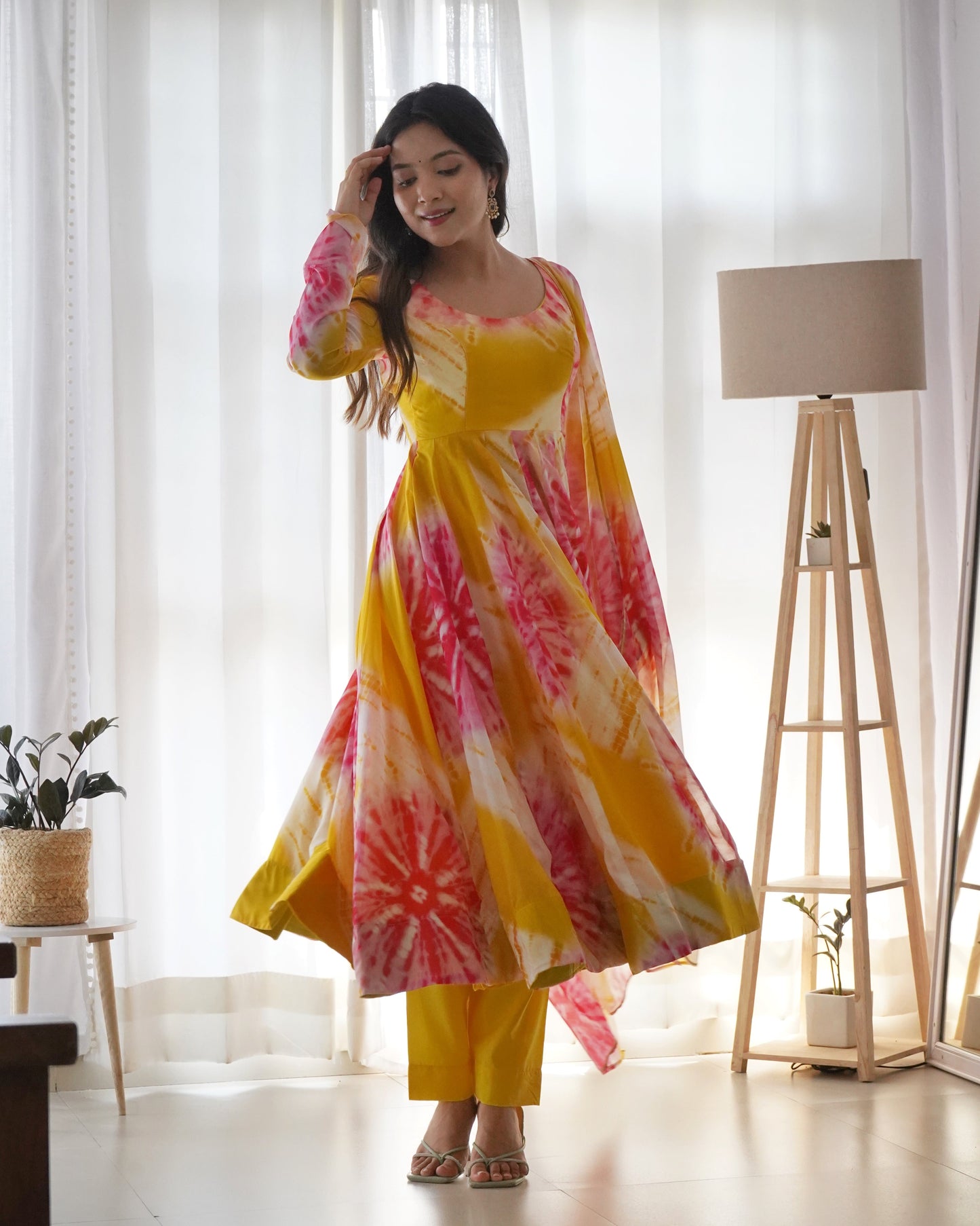 Colorful Pure Organza Silk Printed Full Stitched Anarkali Frock Set