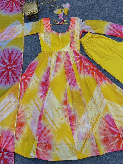 Colorful Pure Organza Silk Printed Full Stitched Anarkali Frock Set