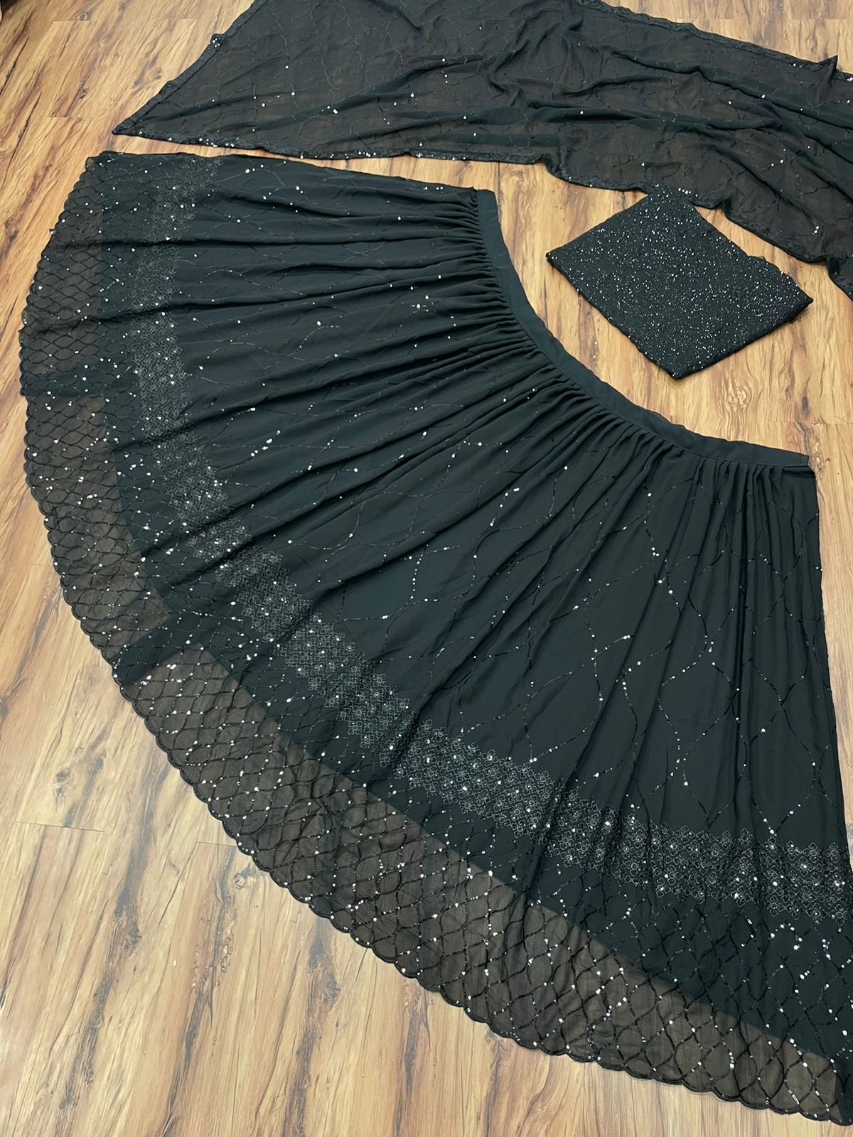 Super Black Festive Wear Georgette Sequence Embroidered Work Lehenga Choli