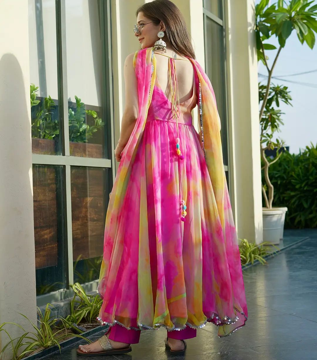 Lovely Organza Silk Printed Readymade Anarkali Gown