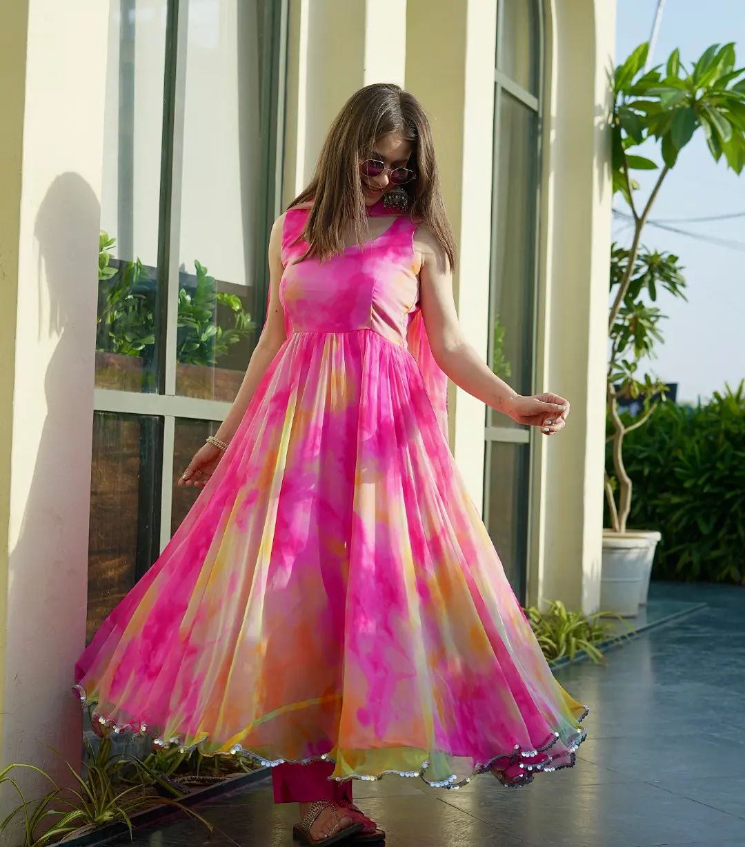Lovely Organza Silk Printed Readymade Anarkali Gown