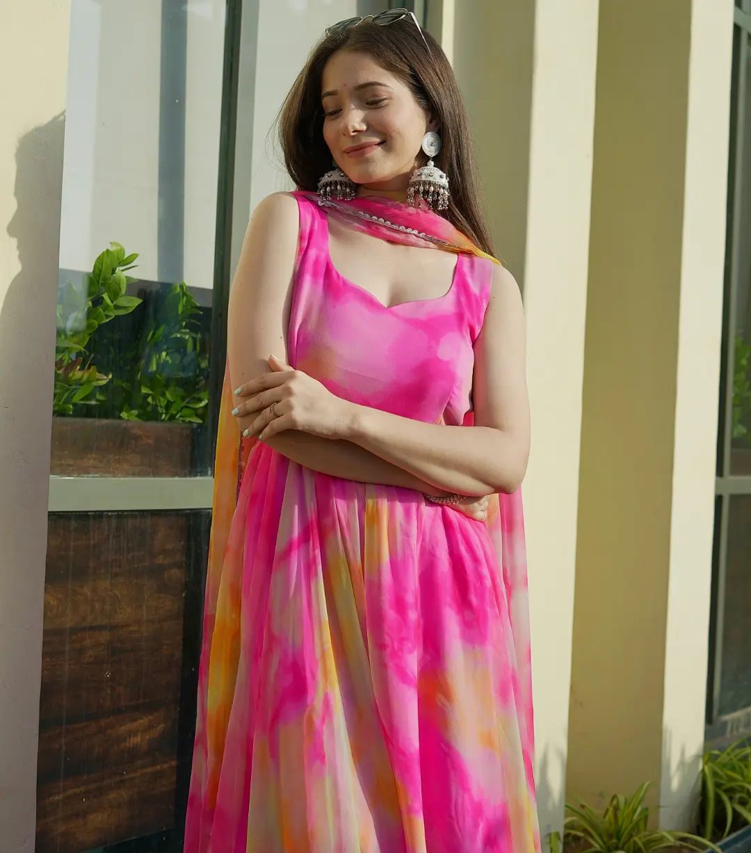 Lovely Organza Silk Printed Readymade Anarkali Gown