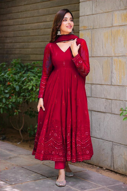 Red Color Georgette Full Stitched Salwar Suit – Skyblue Store