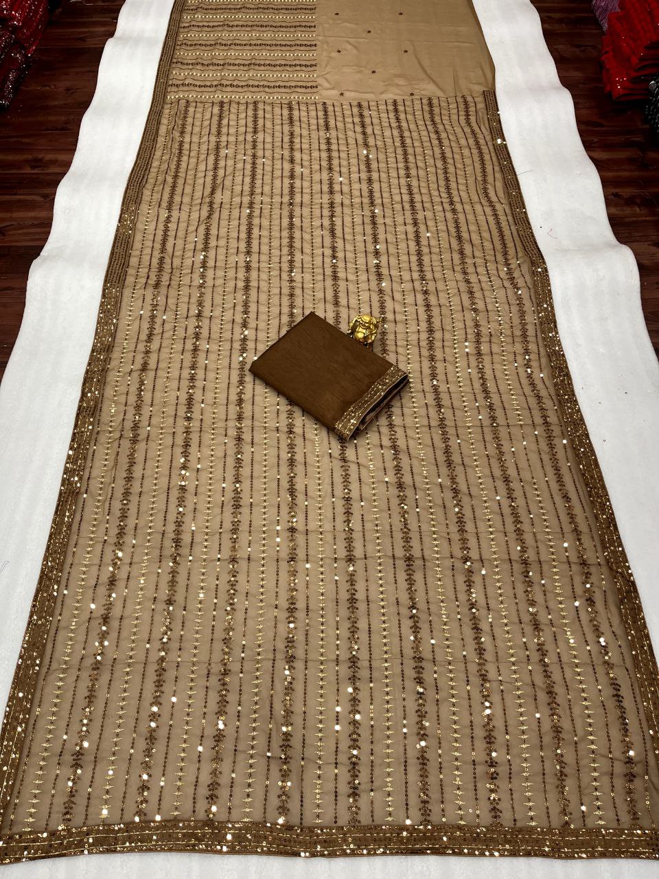 Rust Color Georgette Sequence Work Designer Saree