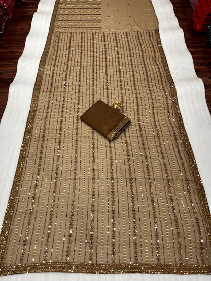 Rust Color Georgette Sequence Work Designer Saree