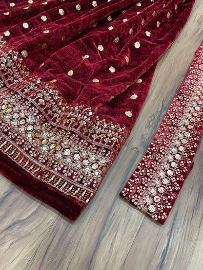 Maroon Color Velvet Embroidered Ready To Wear Gown