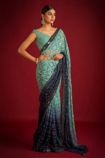 Marriage Wear Georgette Shaded Sequence n Embroidered Heavy Designer Sari