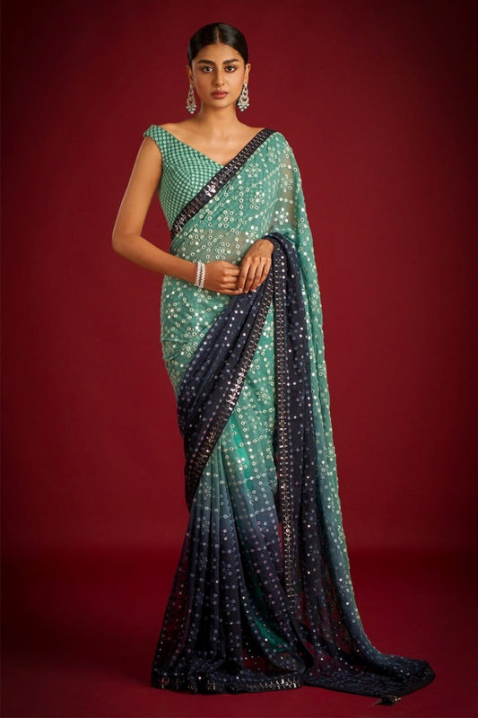 Marriage Wear Georgette Shaded Sequence n Embroidered Heavy Designer Sari