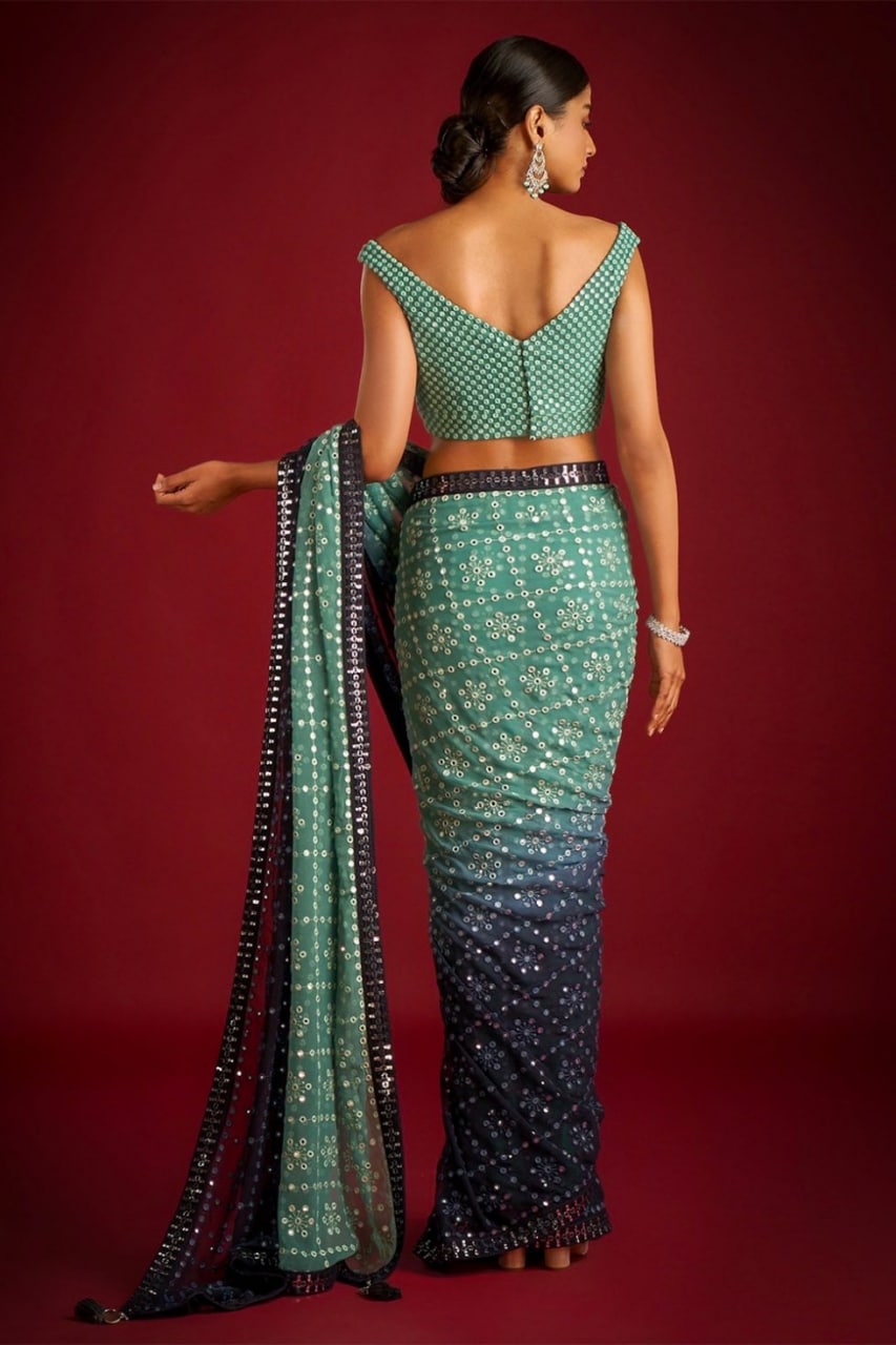 Marriage Wear Georgette Shaded Sequence n Embroidered Heavy Designer Sari