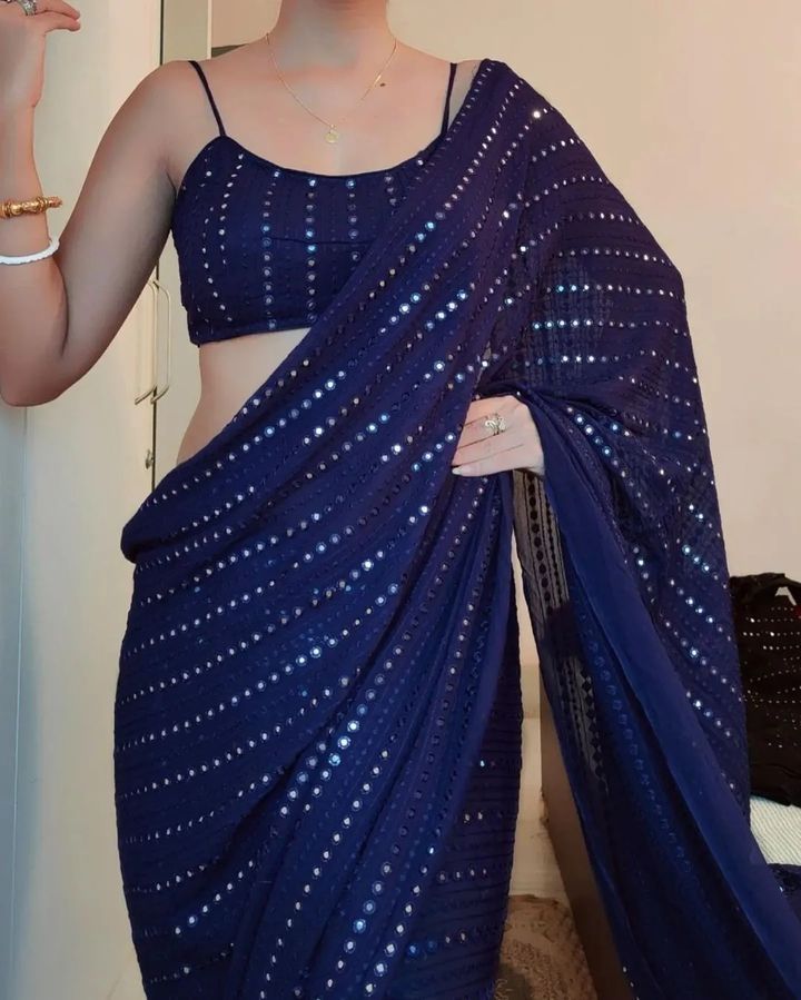 Party Wear Soft Georgette Embroidered Saree Blouse For Women