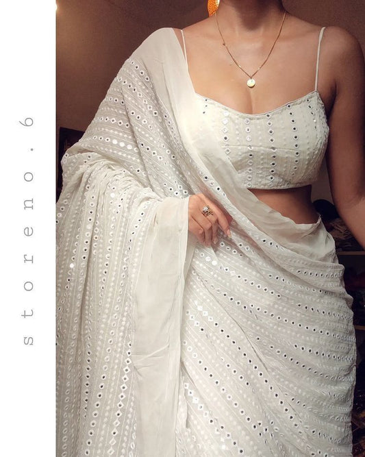 Party Wear Soft Georgette Embroidered Saree Blouse For Women