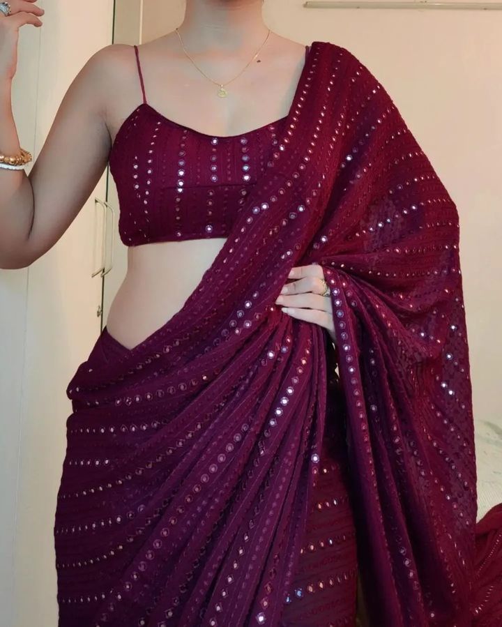Party Wear Soft Georgette Embroidered Saree Blouse For Women
