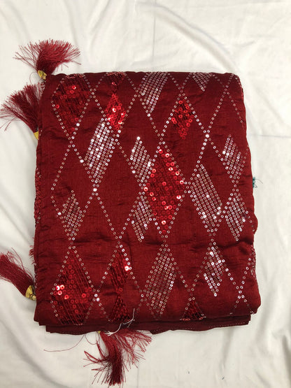 Wedding Wear Soft Silk Sequence Work Kaju Katali Motif Design Saree