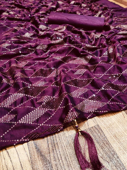 Wedding Wear Soft Silk Sequence Work Kaju Katali Motif Design Saree