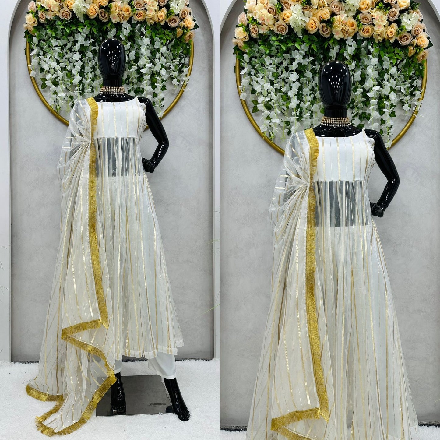 Ivory Color Organza Silk Full Stitched Suit For Girls Wear