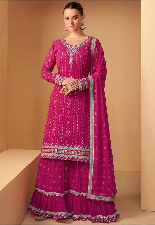 Arresting Pink Color Georgette Sharara Salwar Suit in Ready to wear Form