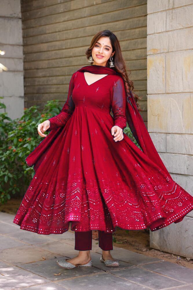 Red Color Georgette Full Stitched Salwar Suit