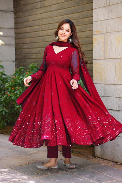 Red Color Georgette Full Stitched Salwar Suit