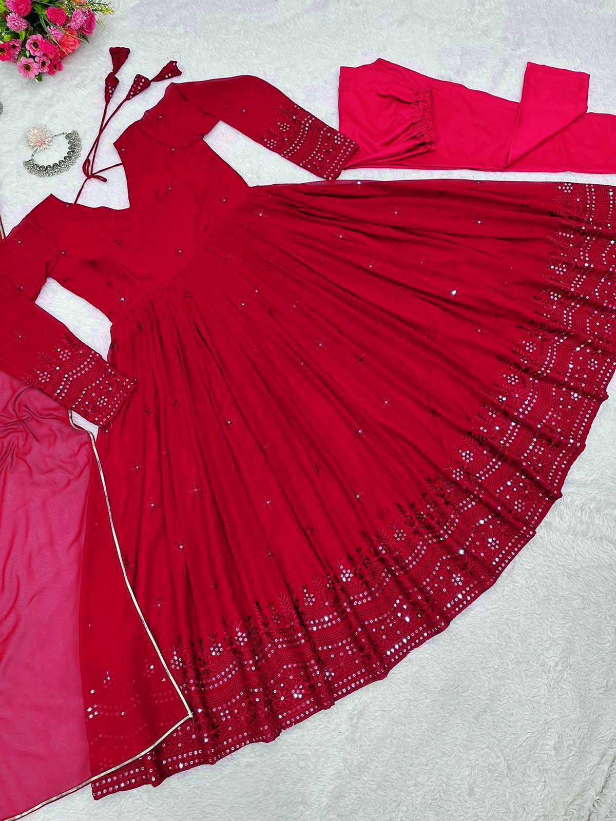 Red Color Georgette Full Stitched Salwar Suit
