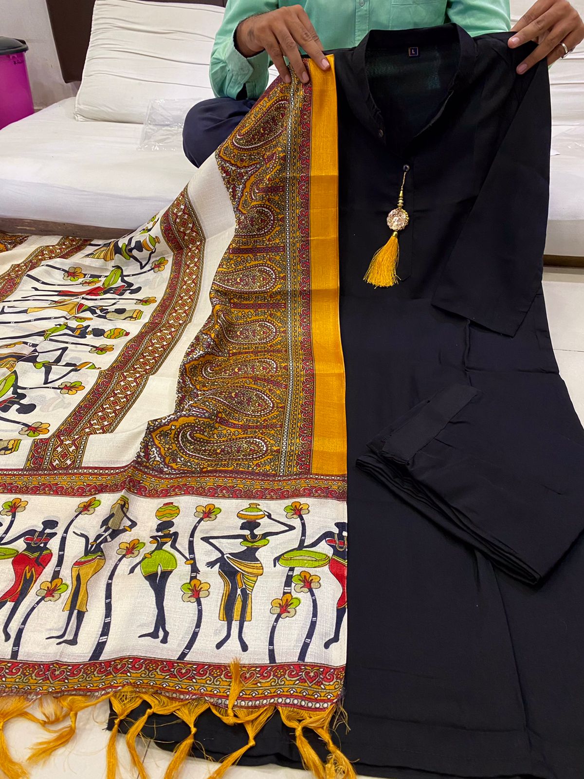 Office Wear Ready to Wear Black Cotton Kurti Set