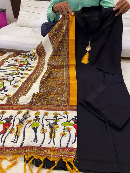 Office Wear Ready to Wear Black Cotton Kurti Set