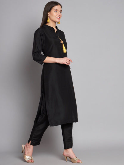 Office Wear Ready to Wear Black Cotton Kurti Set