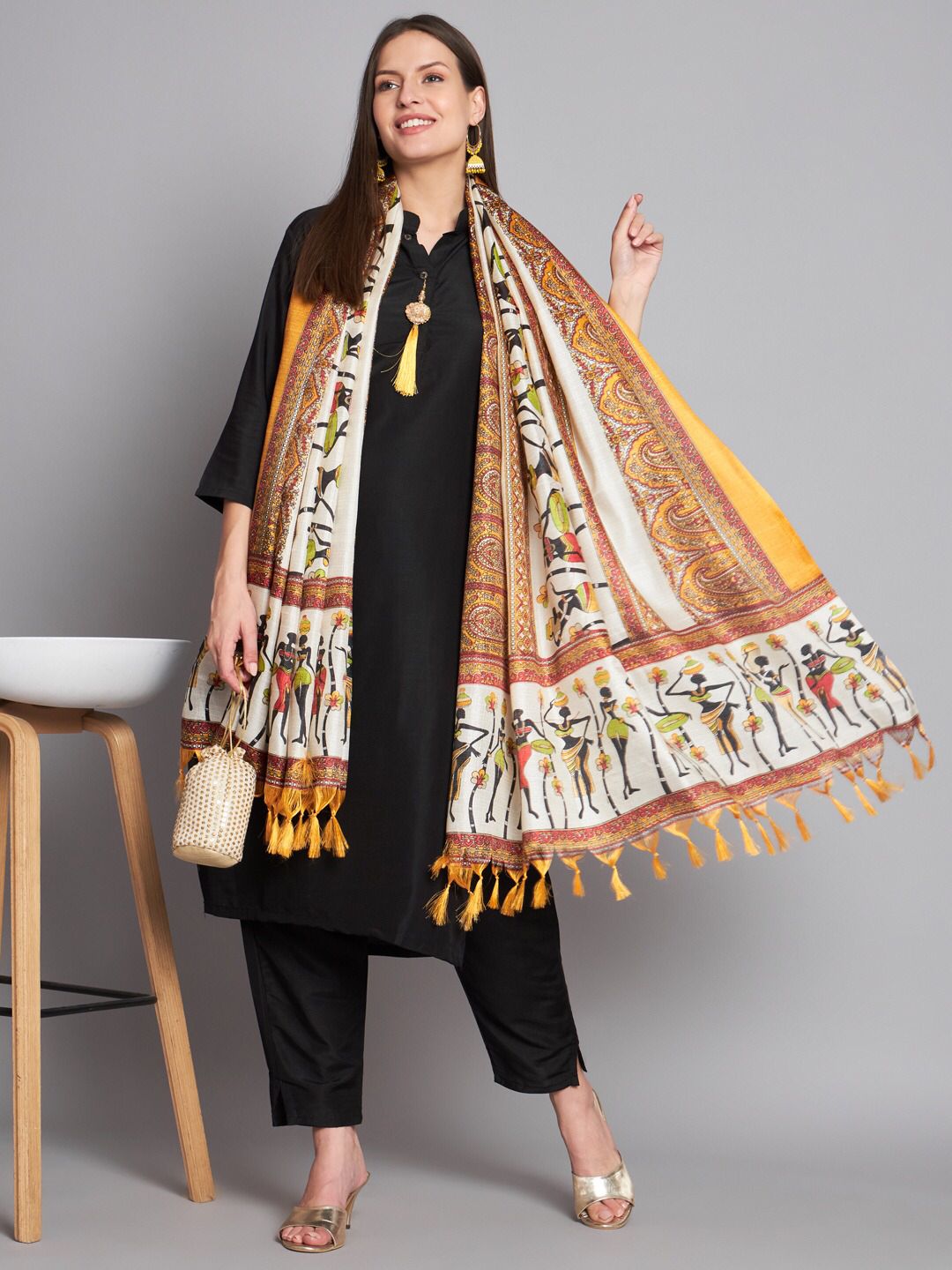 Office Wear Ready to Wear Black Cotton Kurti Set