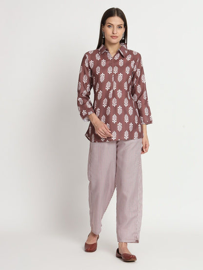 Brown Cotton Printed Ready to Wear Cord Set For Any Girls Wear